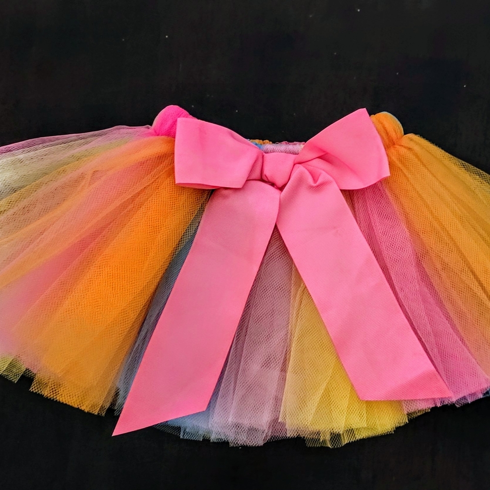 Mud Pie Colorful Tulle Skirt with Pink Bow
